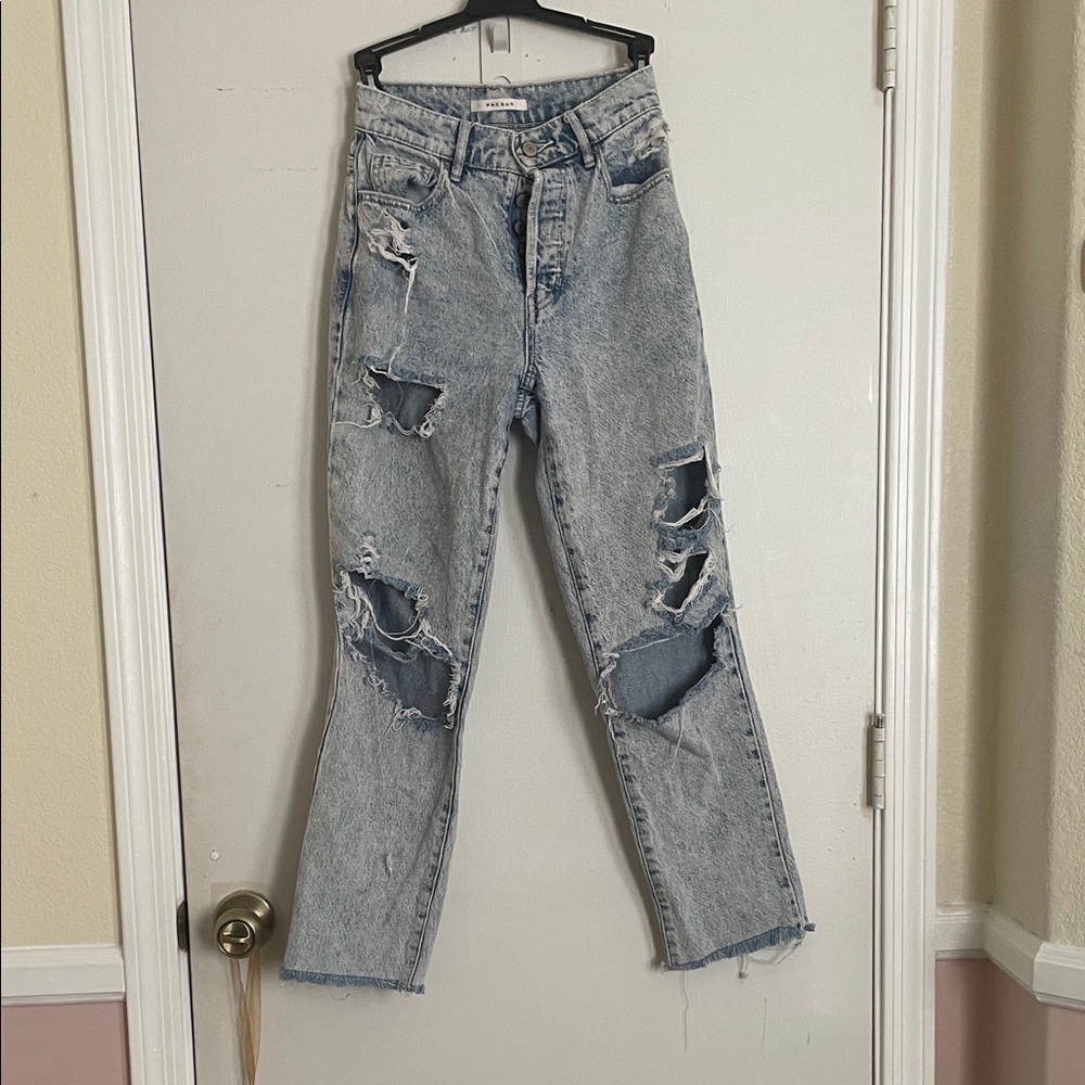 PacSun Light Blue Distressed Straight Leg Jeans